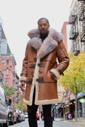 Brown Shearling with Crystal Fox Collar and Hood