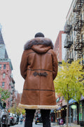 Brown Shearling with Crystal Fox Collar and Hood