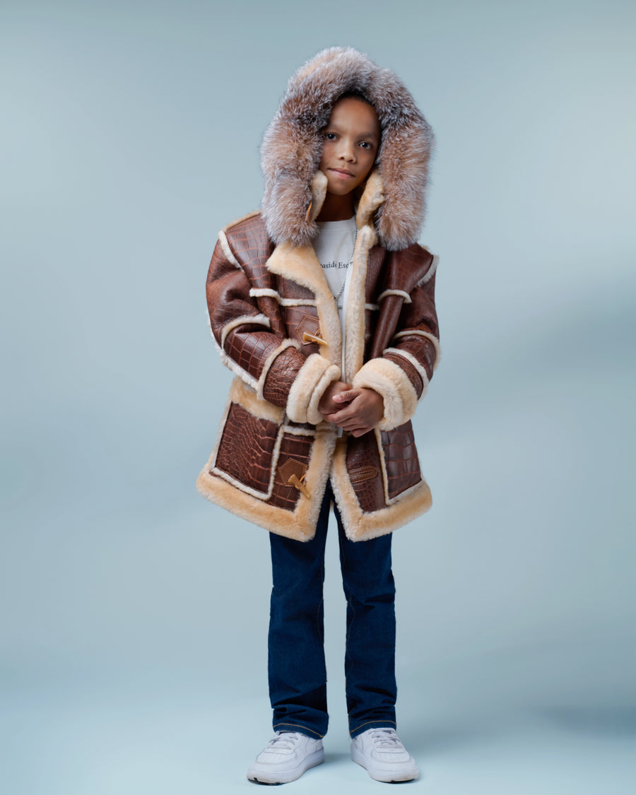 Kids Shearling with Fox Trim Hood