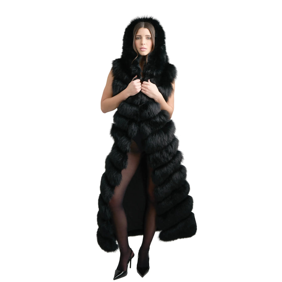 Full Length Fox Fur Chevron-Cut Vest