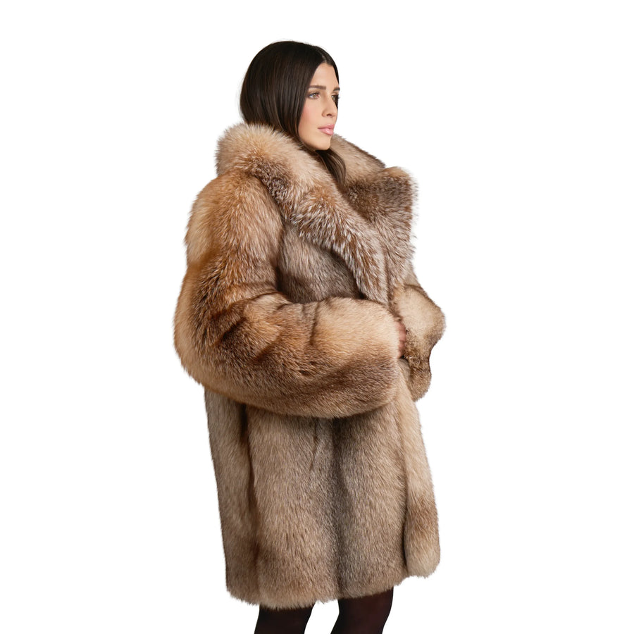 3/4 Women Full Skin Fox Fur Stroller Coat