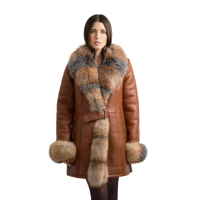 3/4 Shearling with Fox Trimming and Belt
