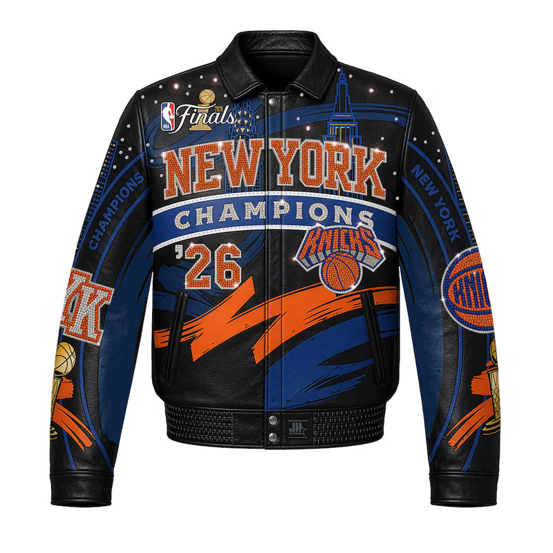 New York Knicks 2026 Championship Limited-Edition Swarovski Crystal Leather Jacket (Pre-Order)