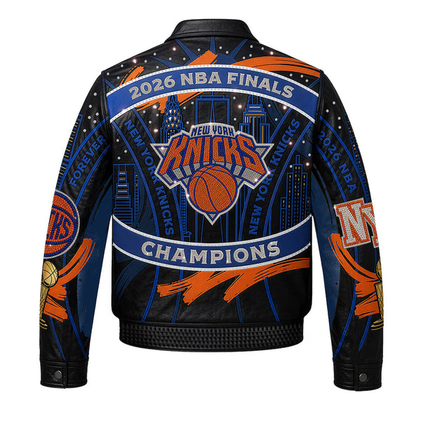 New York Knicks 2026 Championship Limited-Edition Swarovski Crystal Leather Jacket (Pre-Order)