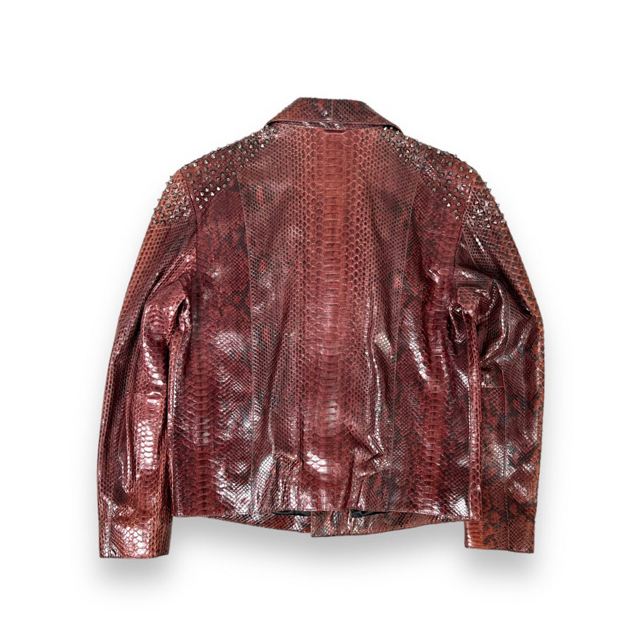 Red Biker Style Full Skin Python Jacket with Spikes