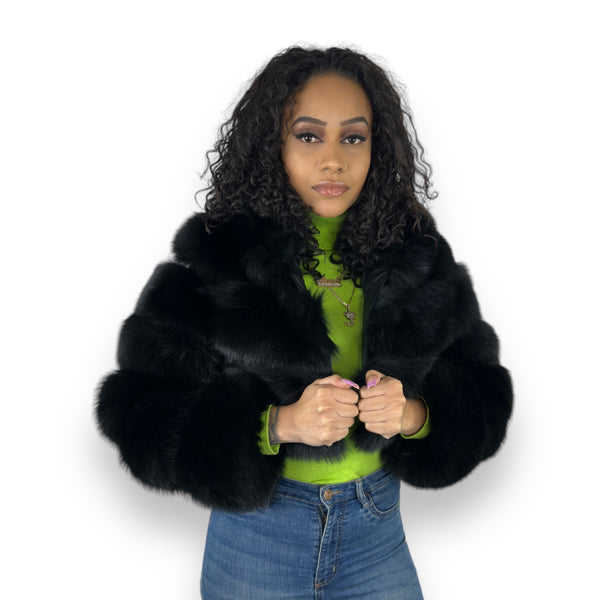 Layered Fox Cropped Bolero with Hood