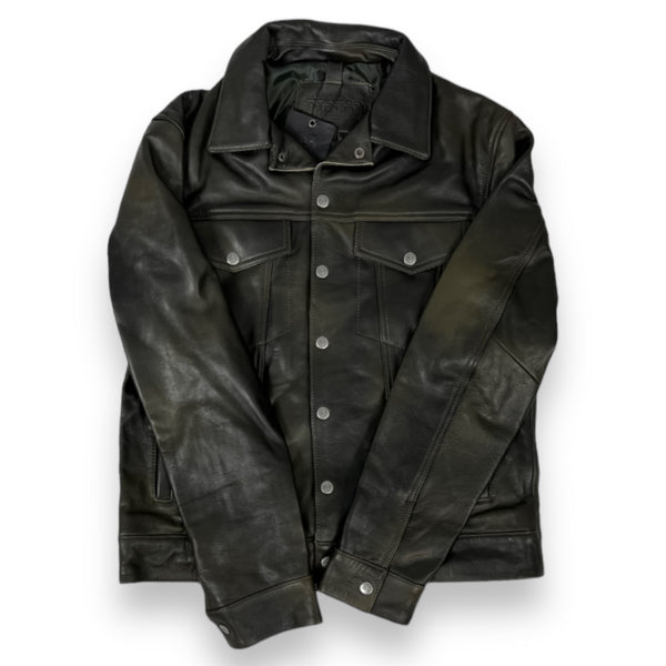 Cow Leather Trucker Jean Jacket