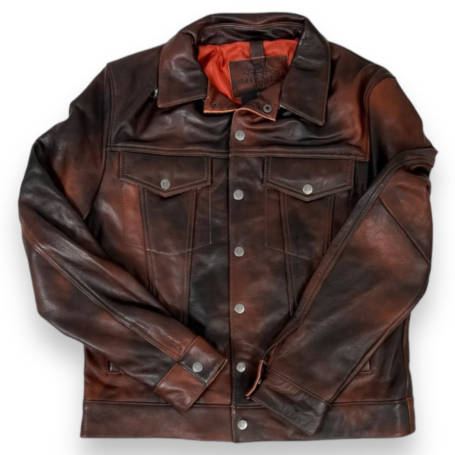 Cow Leather Trucker Jean Jacket