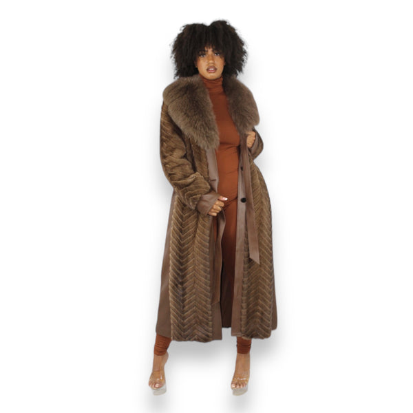 Mink Tails Trench Coat with Natural Fox Collar
