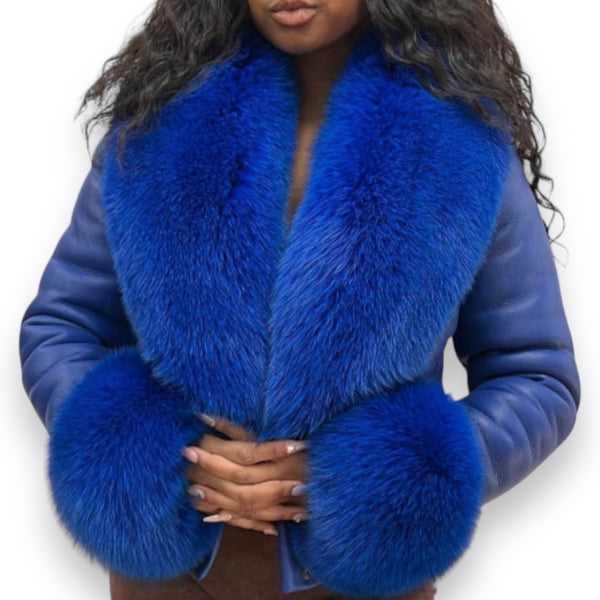 Cropped Short Shearling with Real Fox Trimming