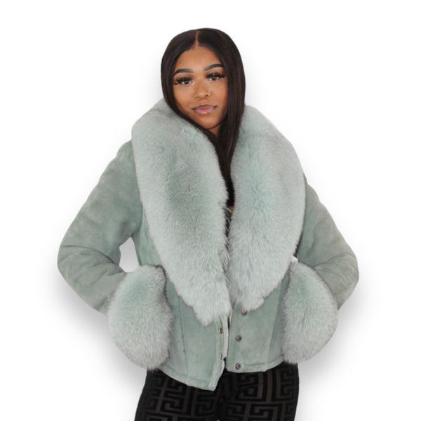 Cropped Short Shearling with Real Fox Trimming