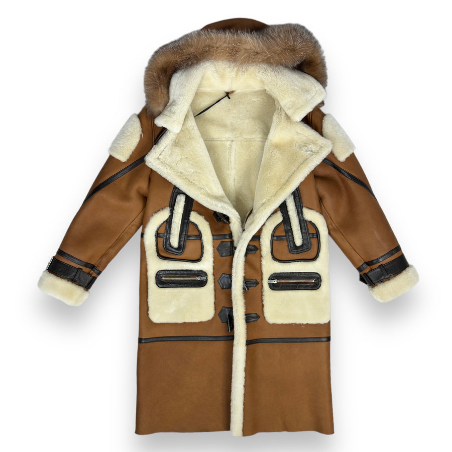Tan Shearling with Crystal Fox Hood