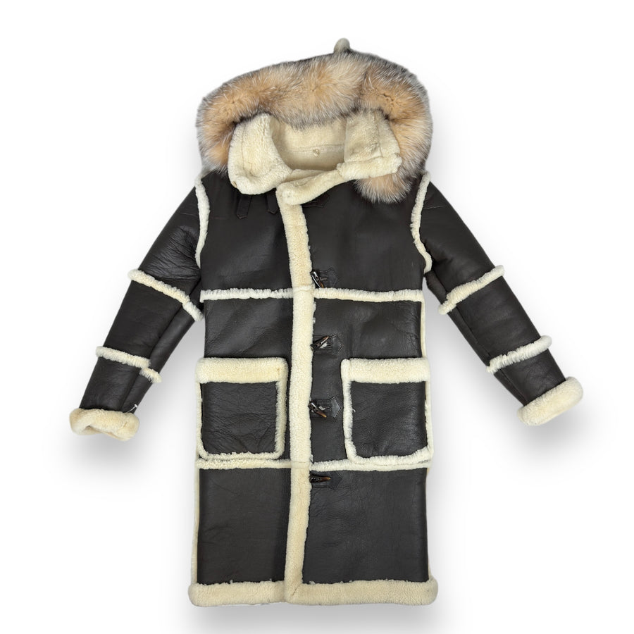 Shearling Coat with Silver Fox Hood