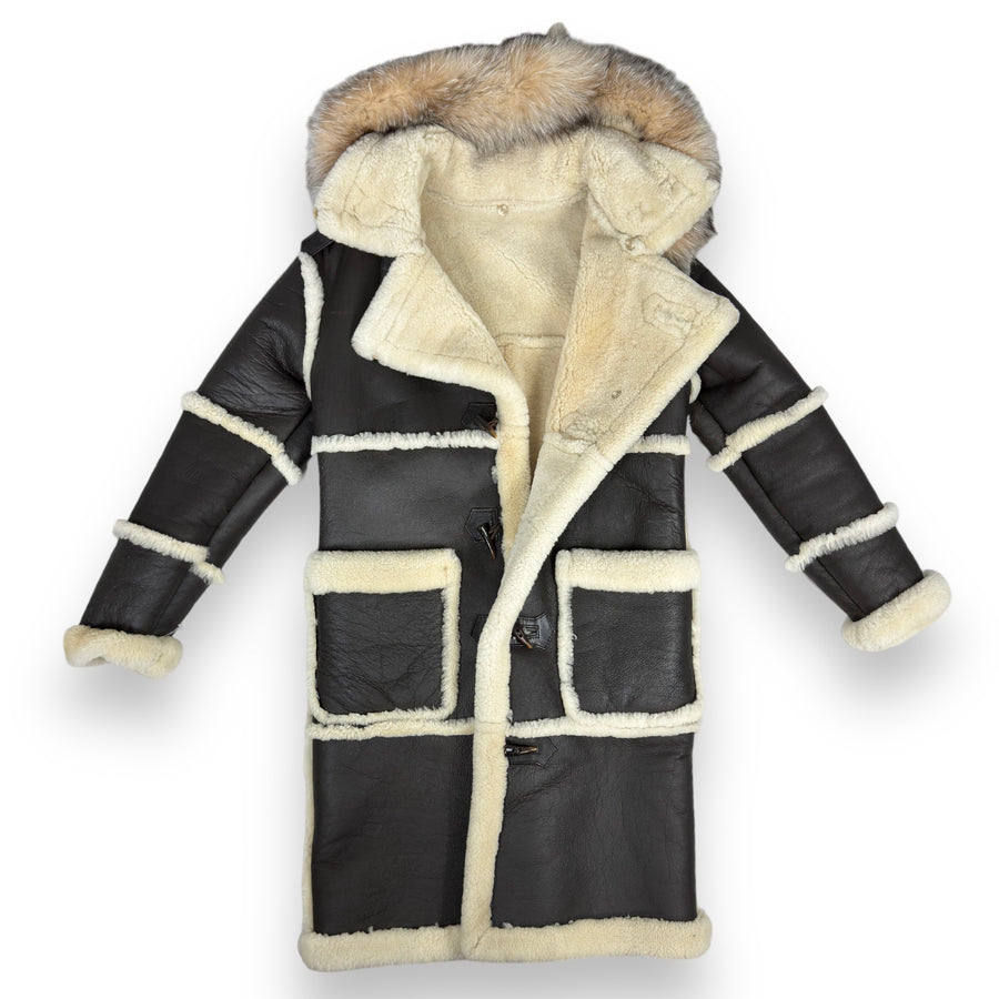 Shearling Coat with Silver Fox Hood