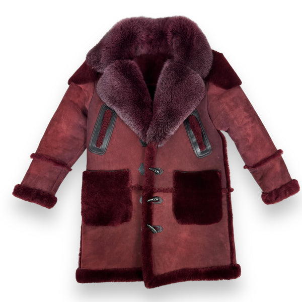 Burgundy Shearling with Burgundy Fox Collar