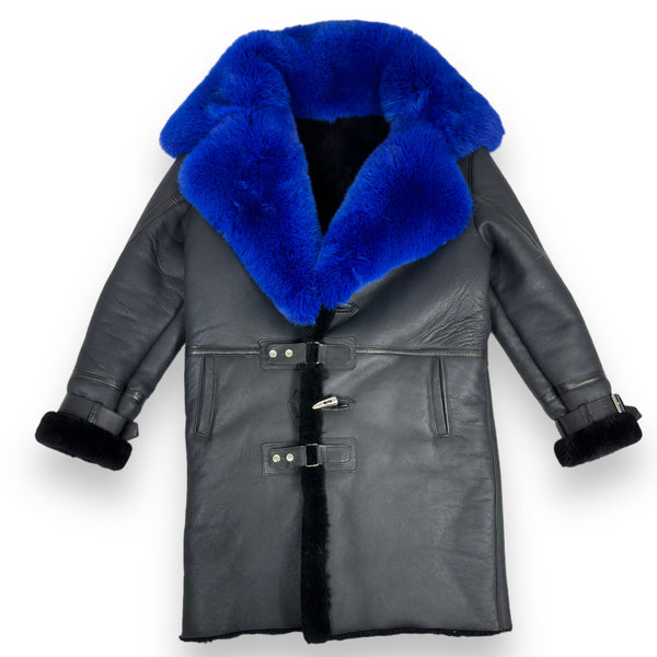 Shearling Coat with Blue Fox Collar