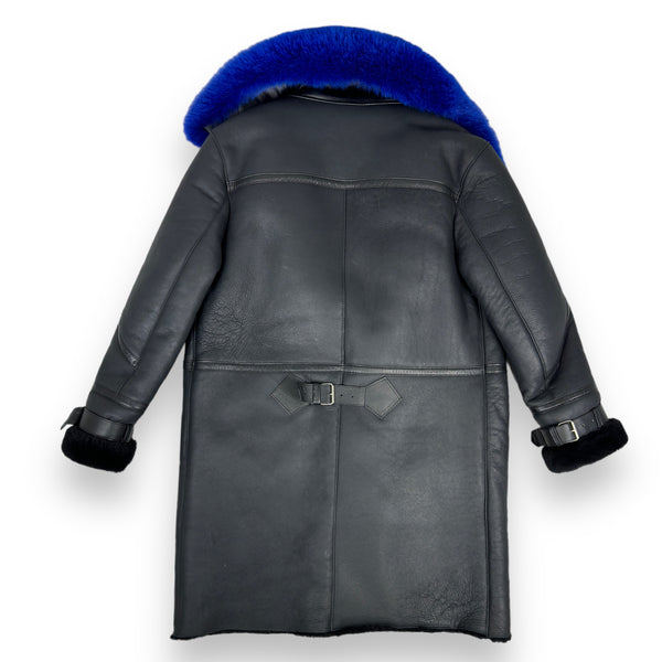 Shearling Coat with Blue Fox Collar