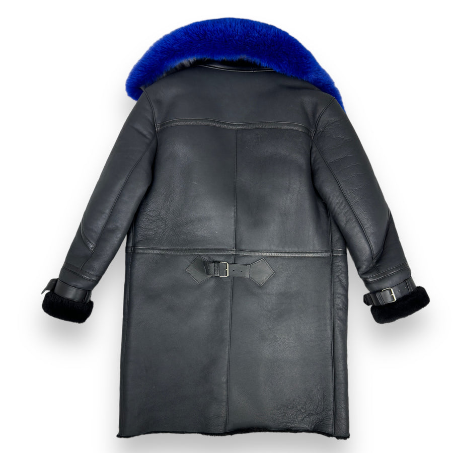 Shearling Coat with Blue Fox Collar