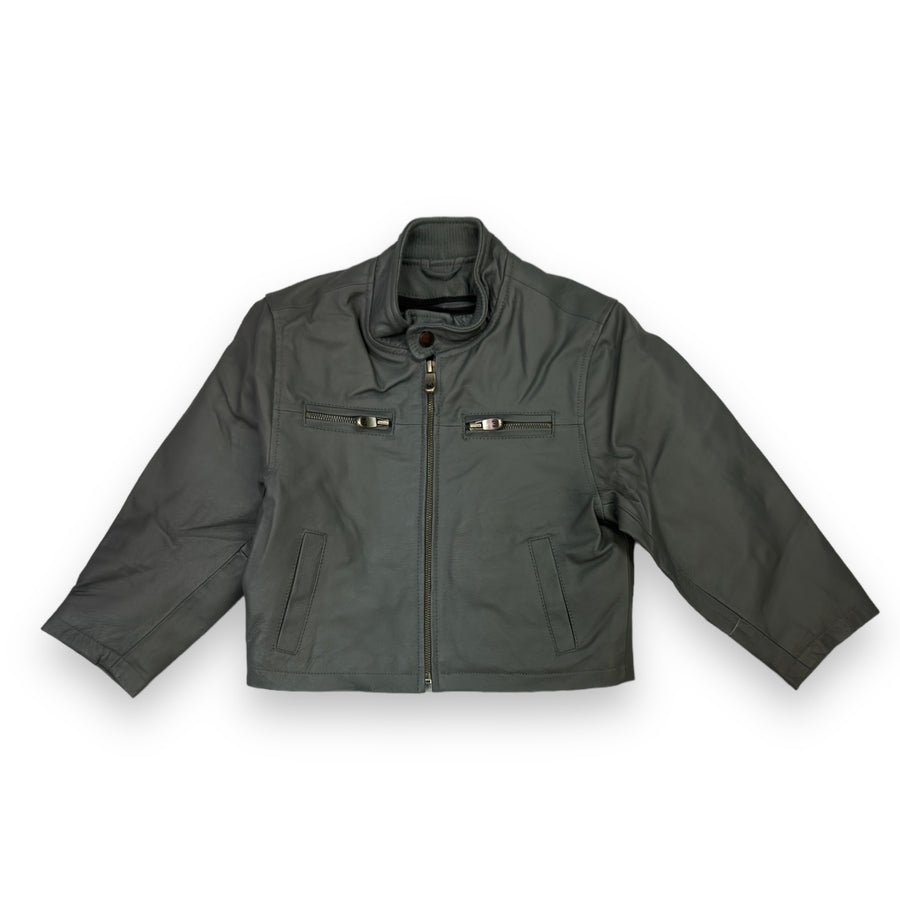Grey Leather Jacket with Zippers