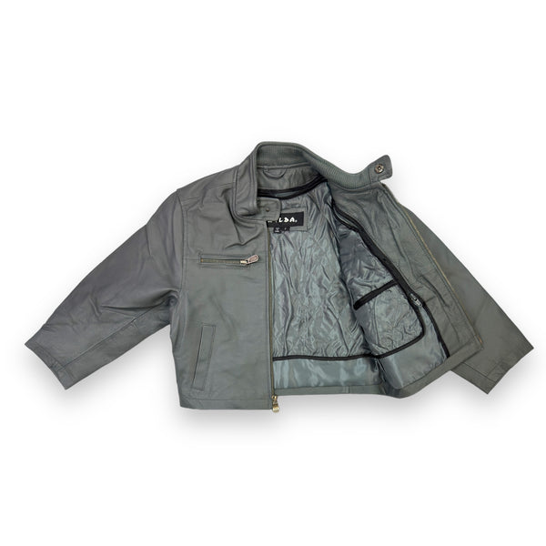 Grey Leather Jacket with Zippers