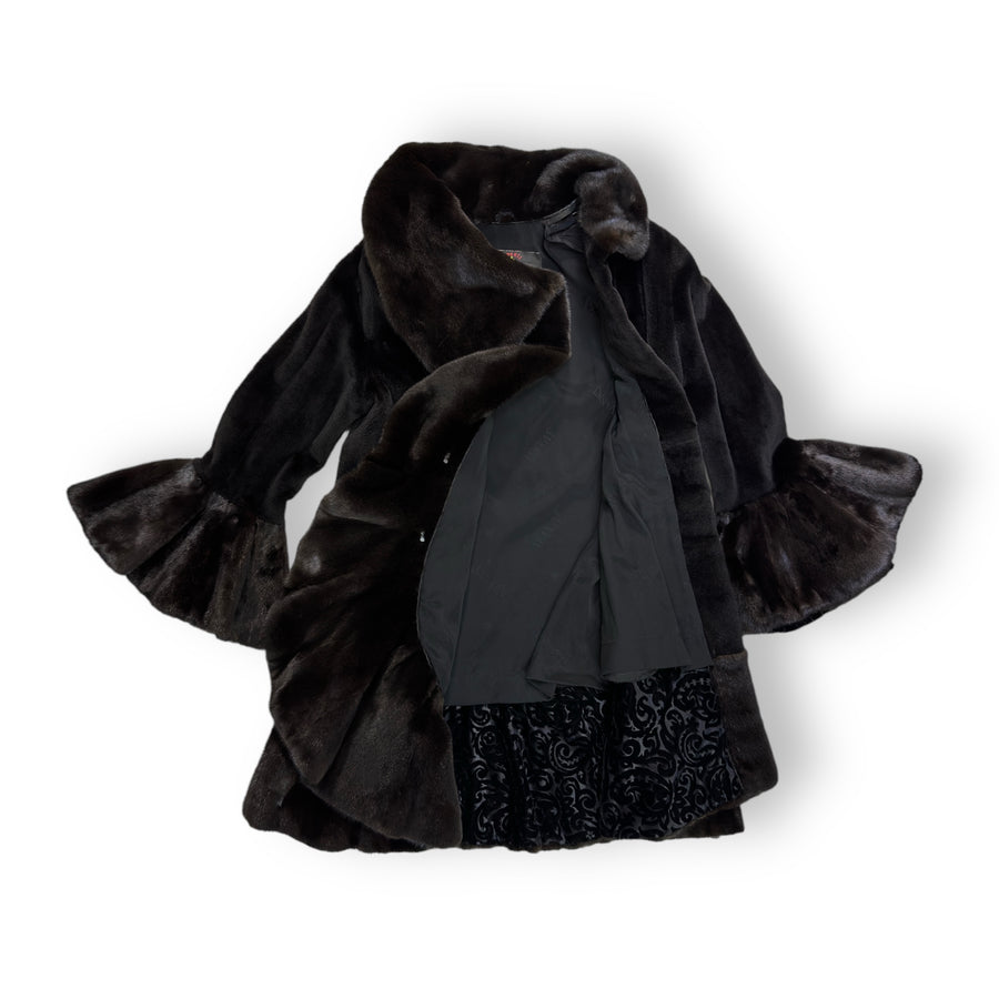 3/4 Black Bell Bottom Mink with Sleeves