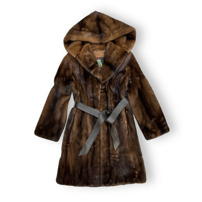 3/4 Two-Tone Combo Mink with Hood and Belt