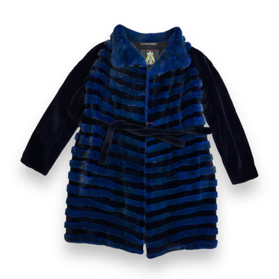 Blue and Black Mink Combo Coat with Blue Collar