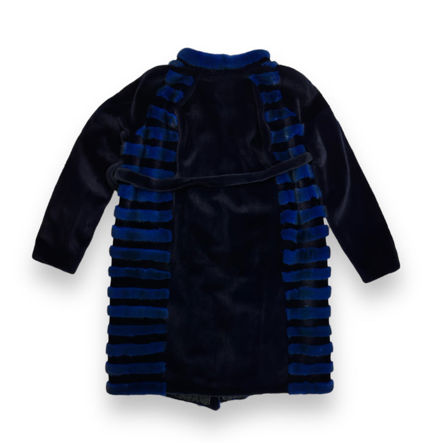 Blue and Black Mink Combo Coat with Blue Collar