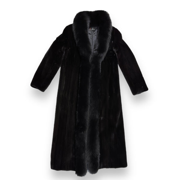 Long Mink Coat with Fox Collar and Lining
