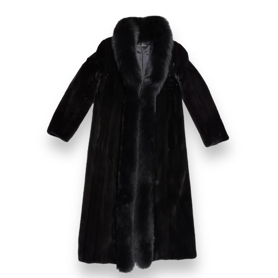 Long Mink Coat with Fox Collar and Lining