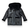 Black Shearling with Hood and Pockets