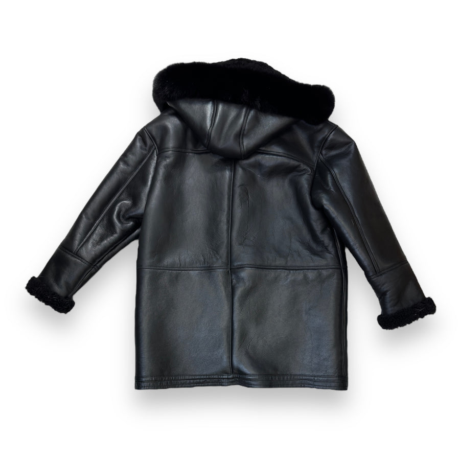 Black Shearling with Hood and Pockets