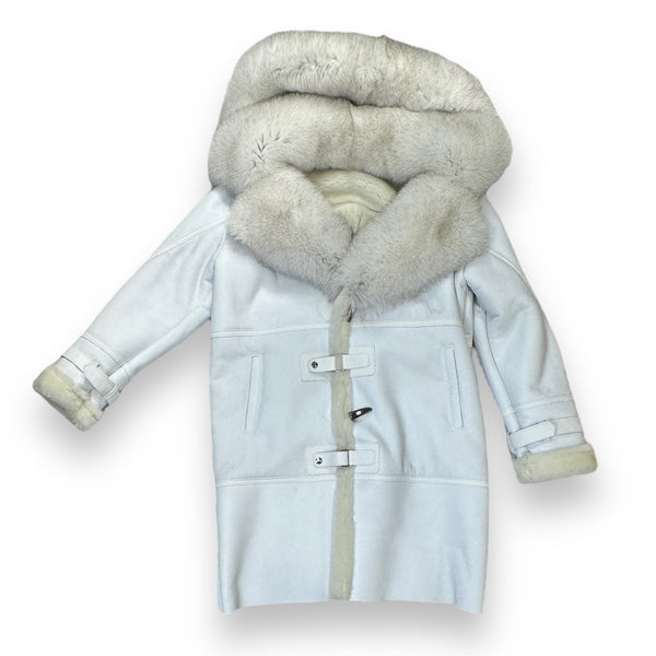 White Shearling with Collar and Hood