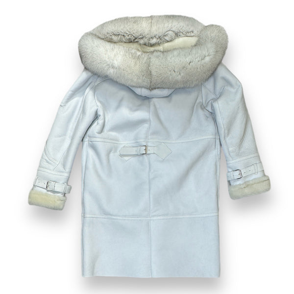 White Shearling with Collar and Hood