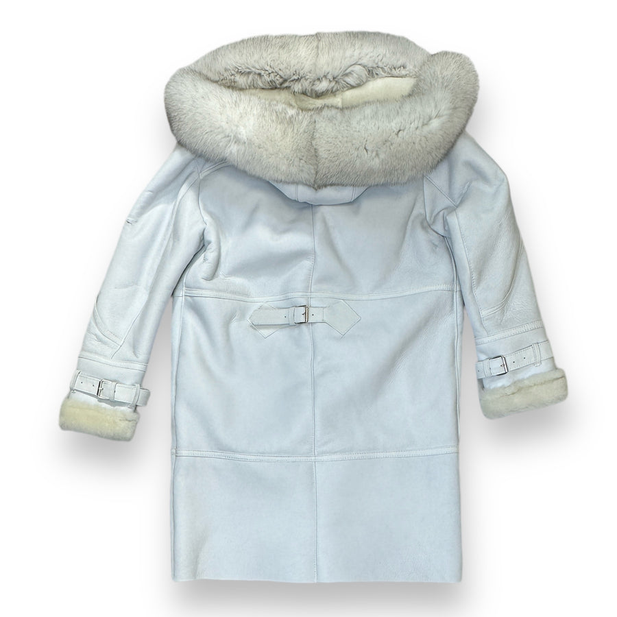 White Shearling with Collar and Hood