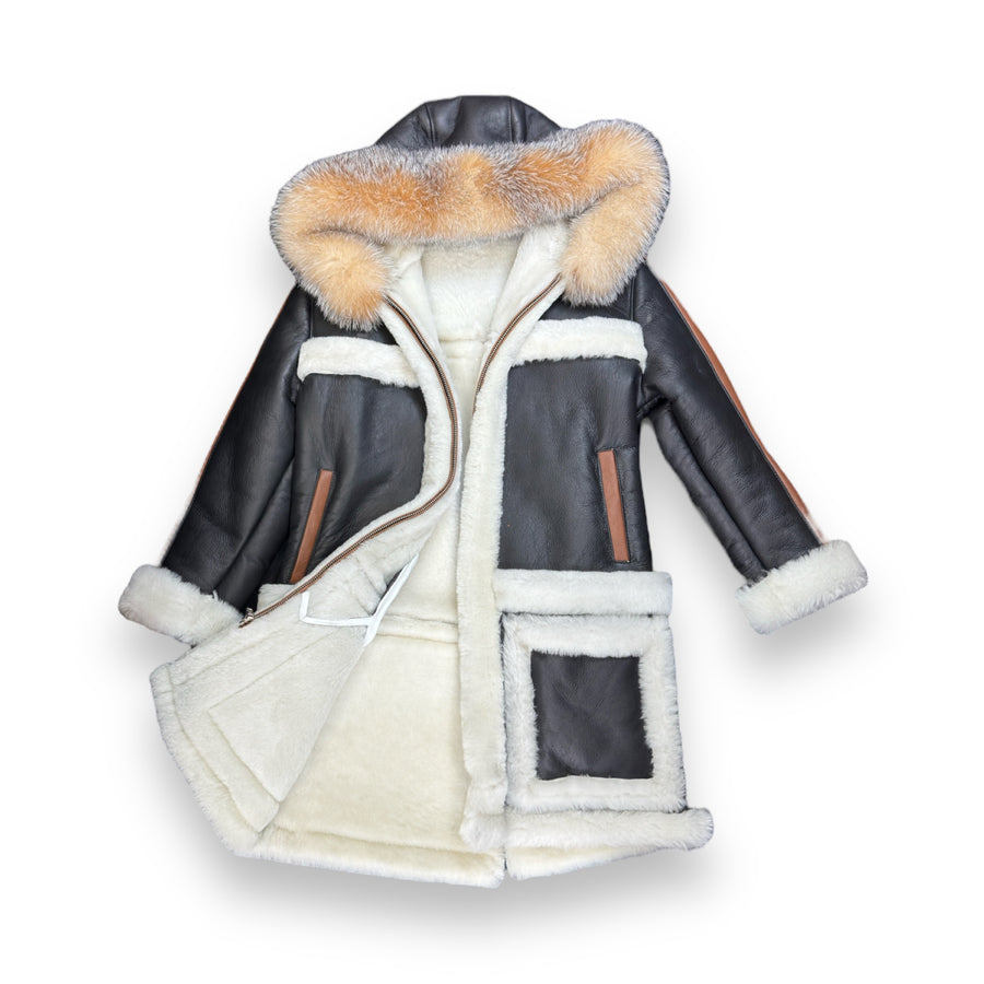Black Shearling with Crystal Fox Hood
