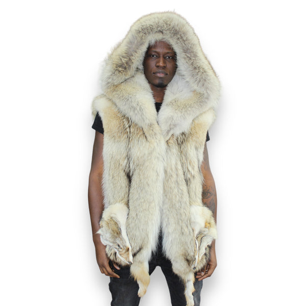 Coyote Vest with Fur Hood