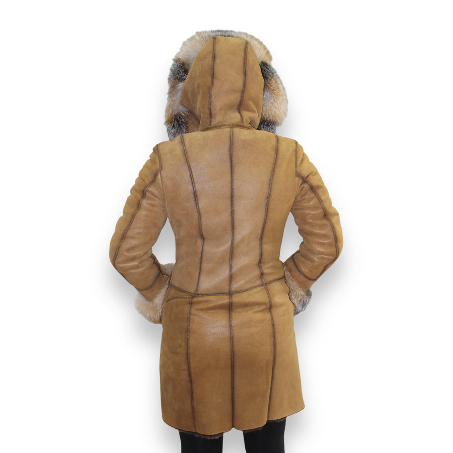 Shearling with Crystal Fox Hood and Cuffs