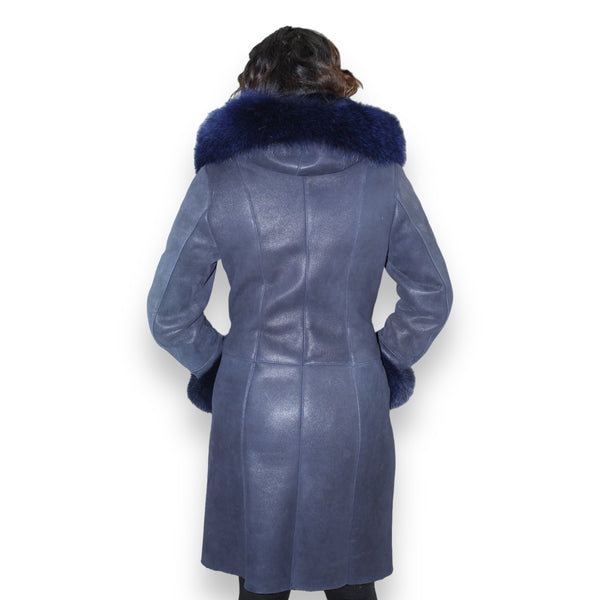 Shearling with Blue Fox Hood and Cuffs