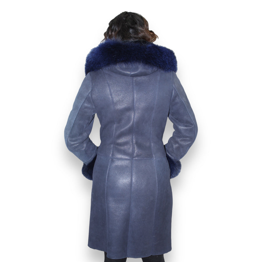 Shearling with Blue Fox Hood and Cuffs