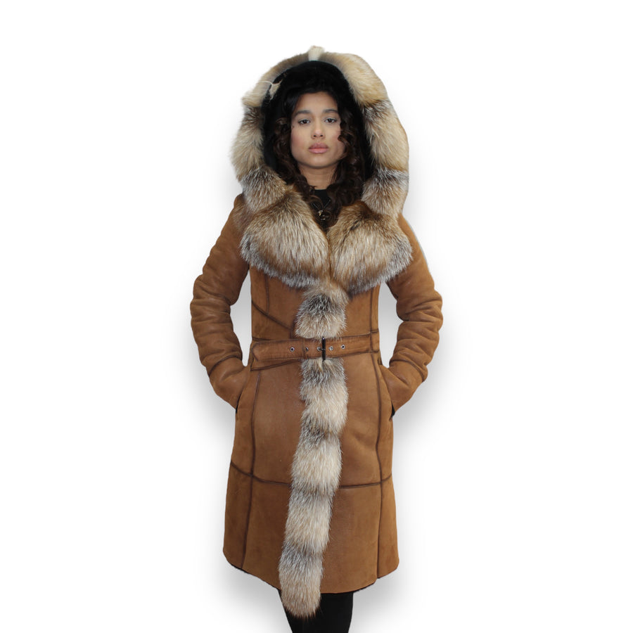 Shearling with Crystal Fox Hood and Middle Lining