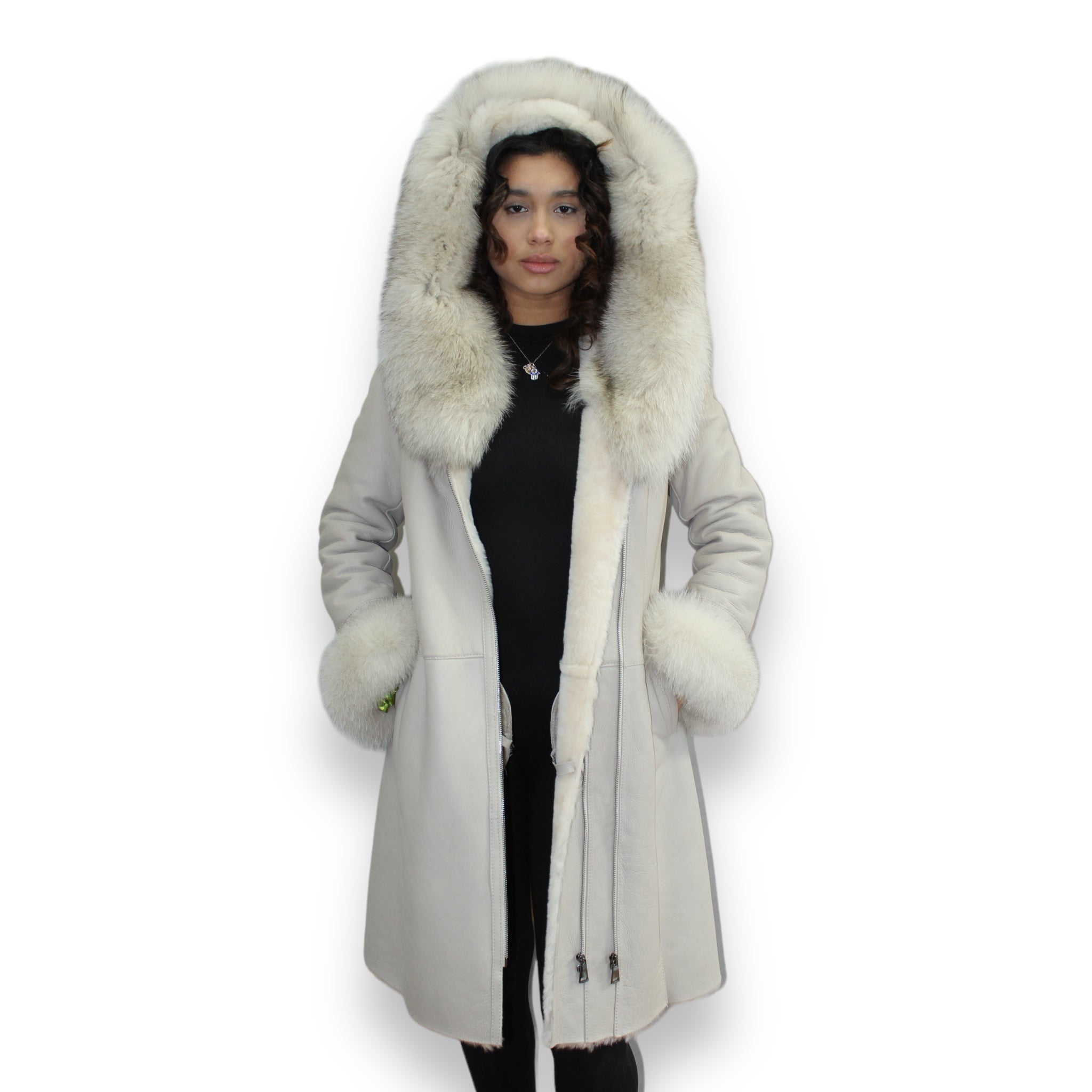 7/8 Acro Shearling with Fox Hood and Double Zipper – Daniel's Leather