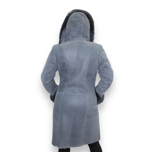 Shearling with Grey Fox Hood and Cuffs