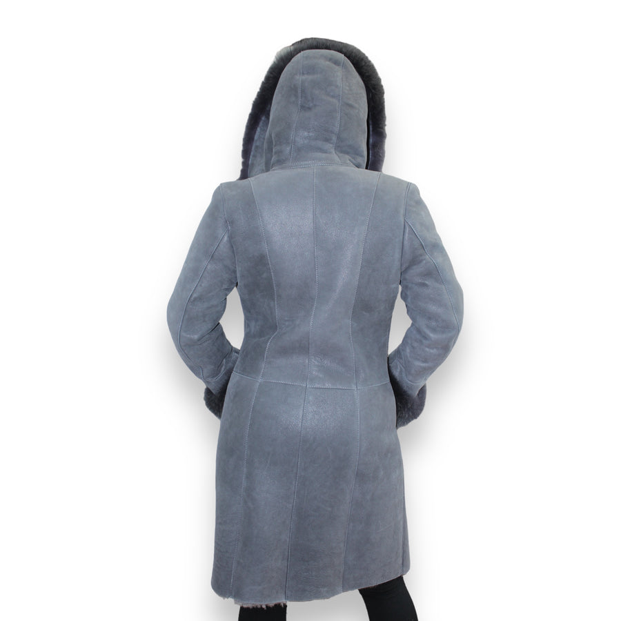 Shearling with Grey Fox Hood and Cuffs