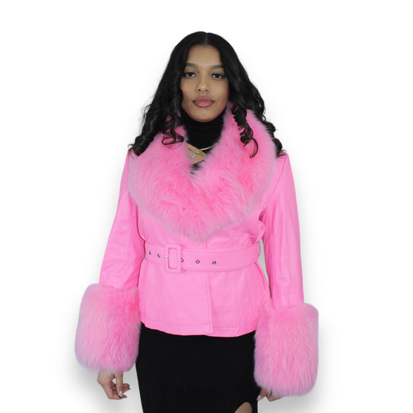 Leather with Fox Collar and Cuffs