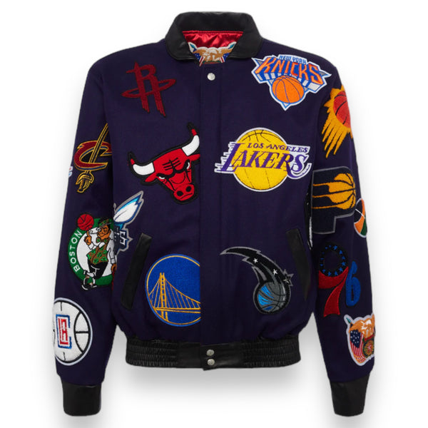 Jeff Hamilton NBA Collage Wool and Leather Jacket