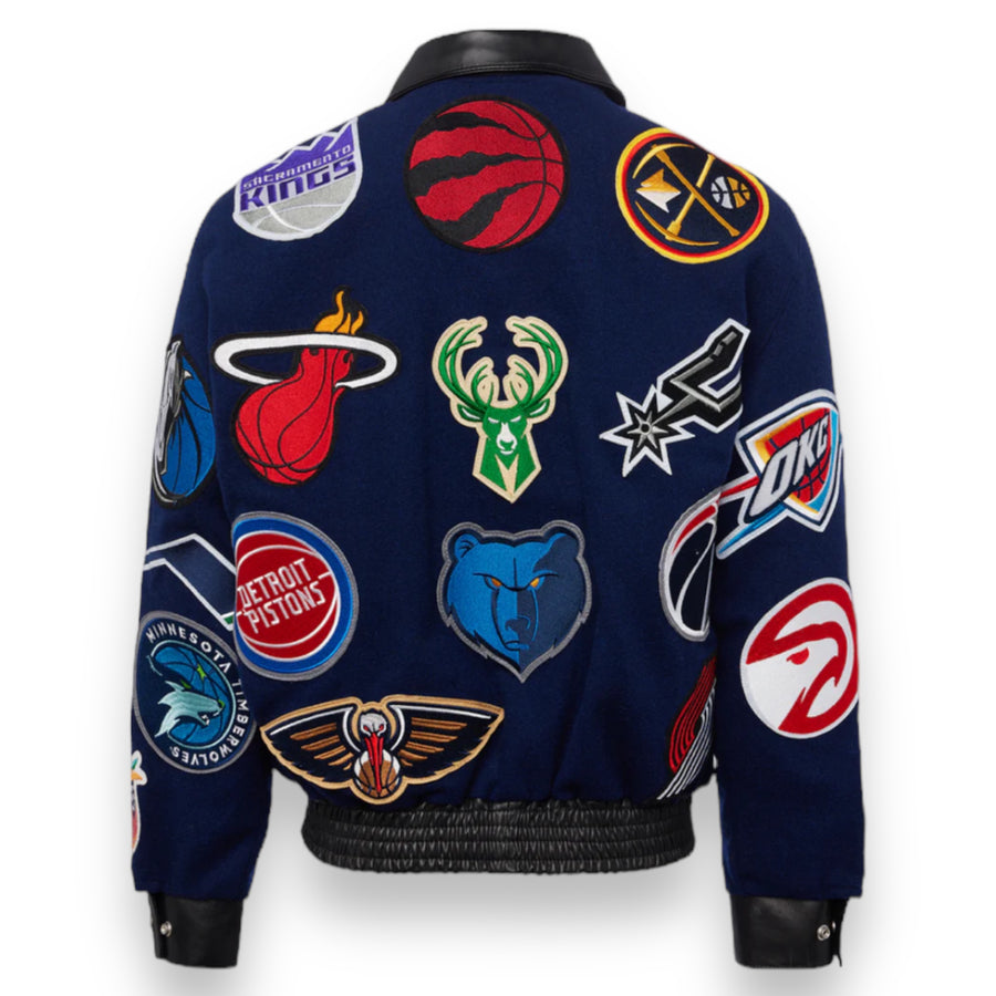 Jeff Hamilton NBA Collage Wool and Leather Jacket