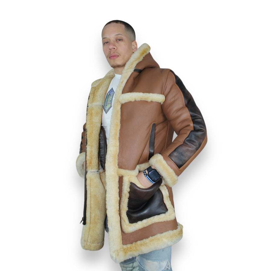 Brown Shearling with Hood and Pockets