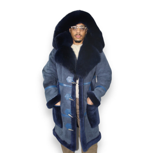 Navy Blue Shearling with Collar and Hood