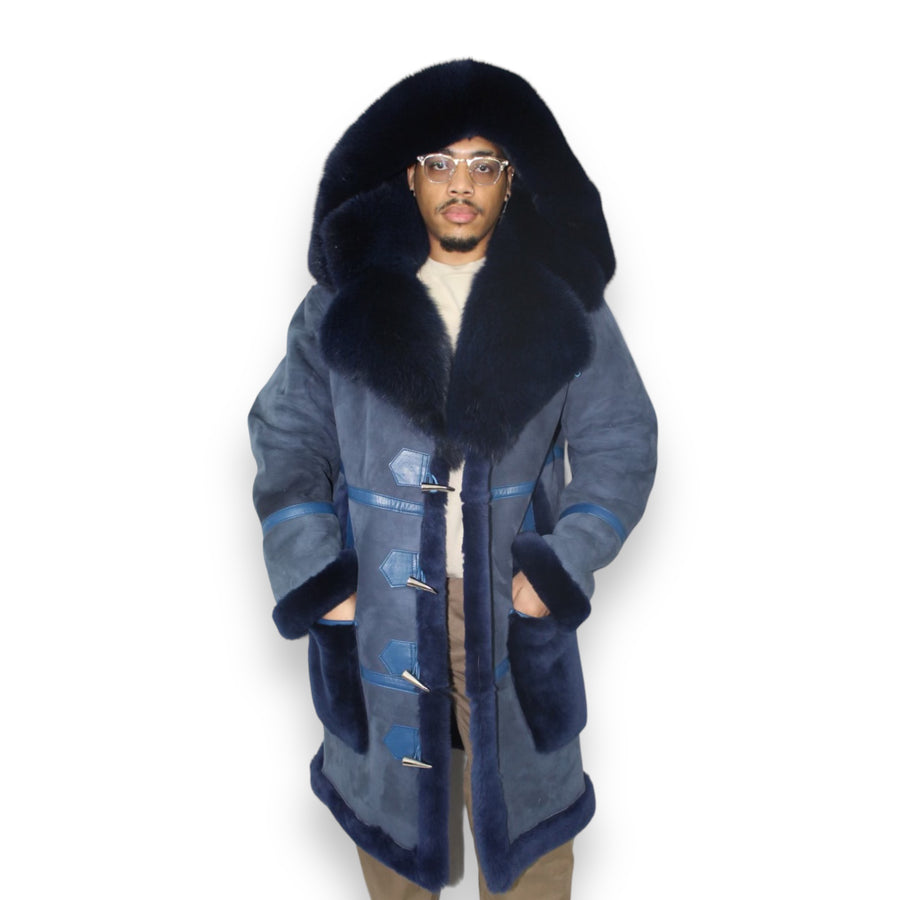 Navy Blue Shearling with Collar and Hood
